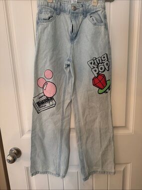 Justice Light Wash Jeans with Pink Balloon & Red Ring Pop Art